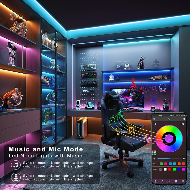 Ledagic 130 ft LED Lights for Bedroom Music Sync RGB LED Strip Lights with APP & Remote Control LED Lights for Room Home Party Christmas Wall Decor (2 Rolls of 65ft) - Image 5